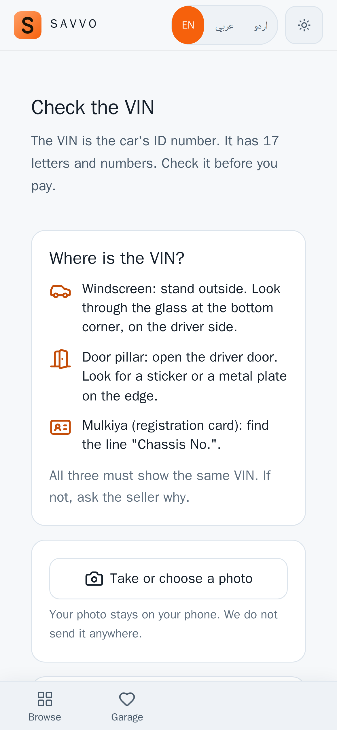 savvo-ai free VIN check on a phone